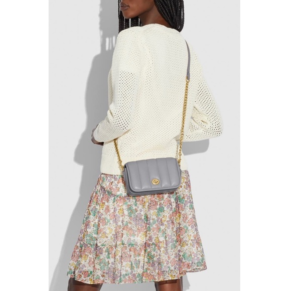 Coach Originals Quilted Turnlock Convertible Dinky 18 Leather Bag Granite Grey - Picture 2 of 11